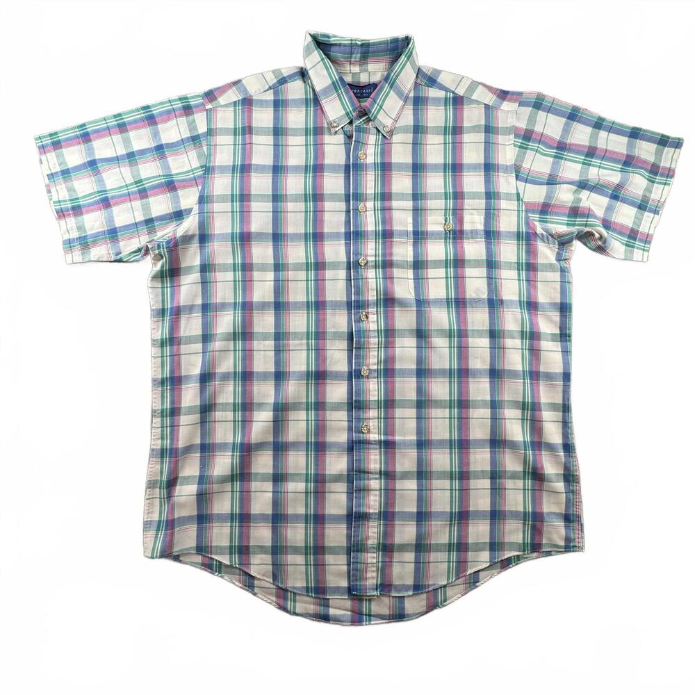 Towncraft Men's Short Sleeve Button-Up Shirt Plaid Pattern XLT SEE‎ FLAWS